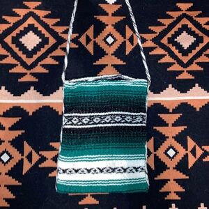 Green and Black Woven Shoulder Bag